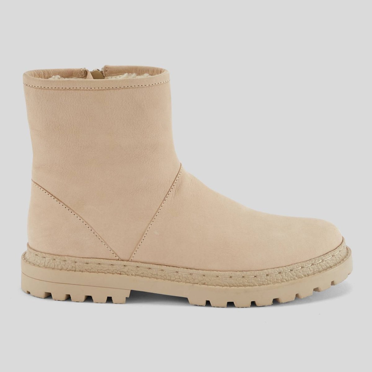 Bottines fourrées en cuir rocher, MONOPRIX