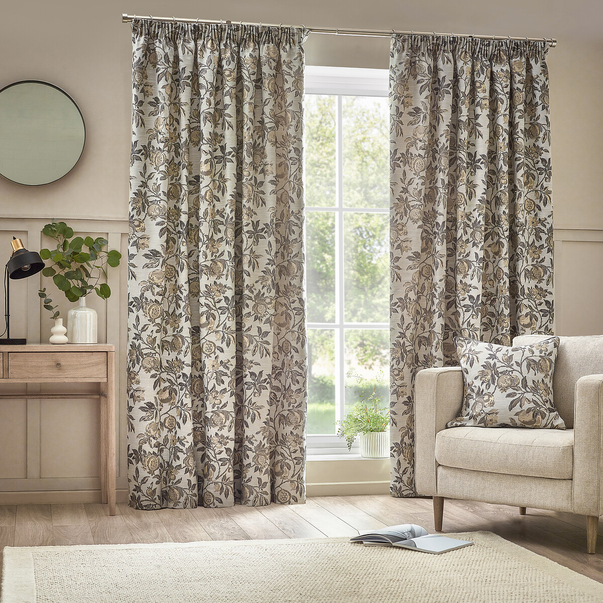 Pomegranate Jacquard Pencil Pleat Curtains natural, WYLDER