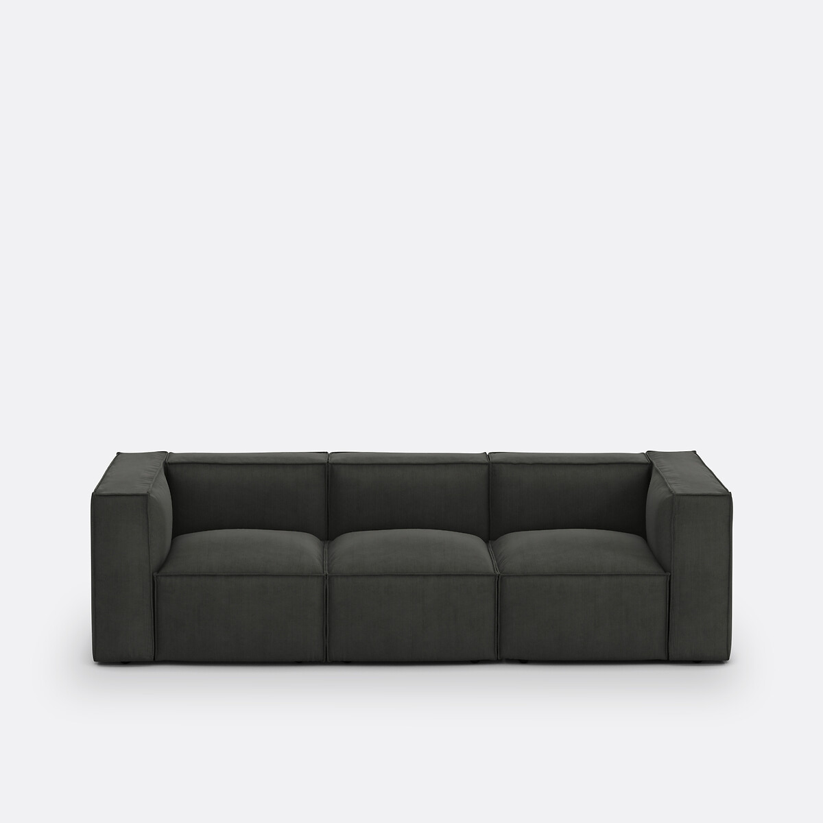 Canapé modulable, 3 places, en velours côtelé fines côtes, SEVEN gris, LA REDOUTE INTERIEURS