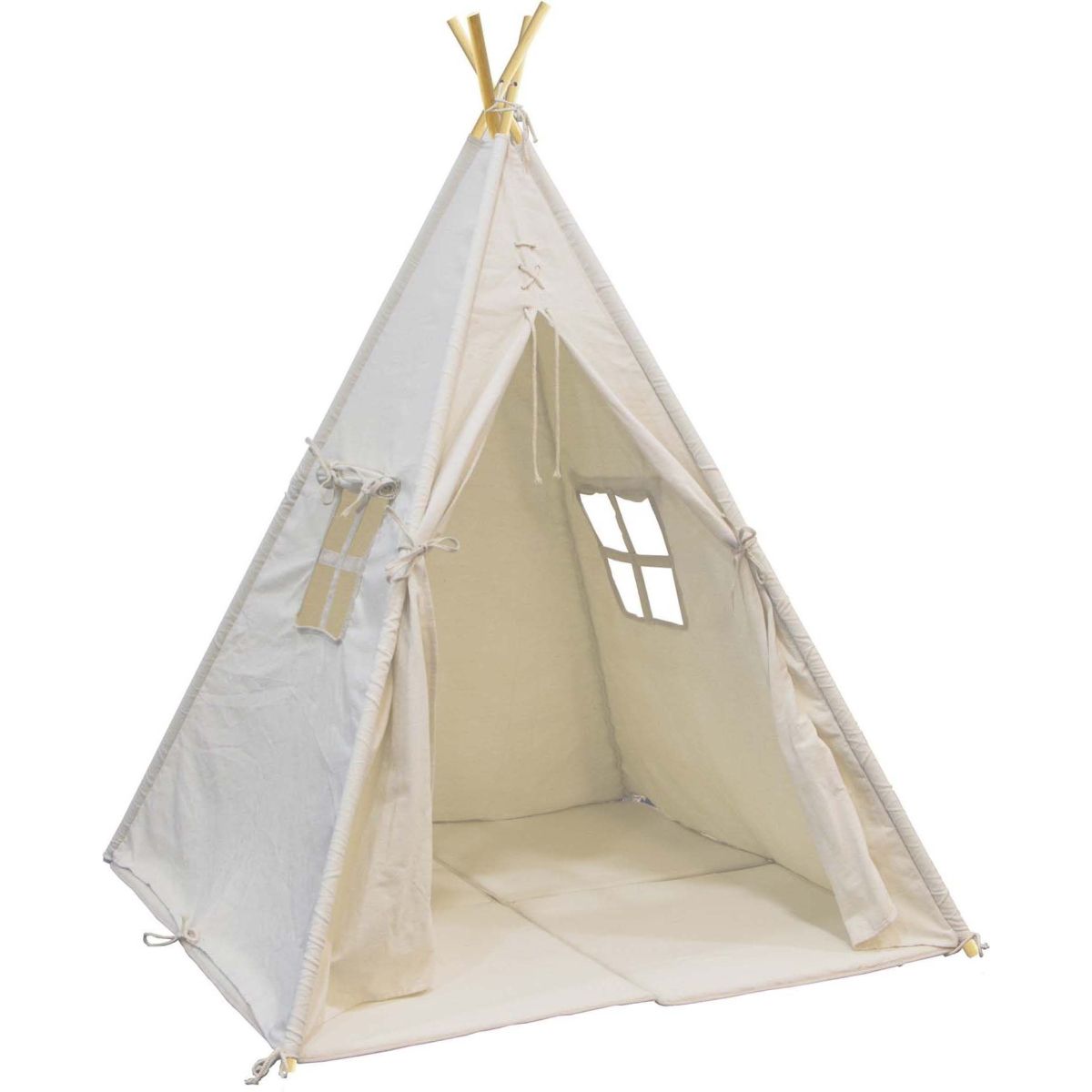 Tipi enfant toile et pin avec coussins de sol Alba crème, SUNNY