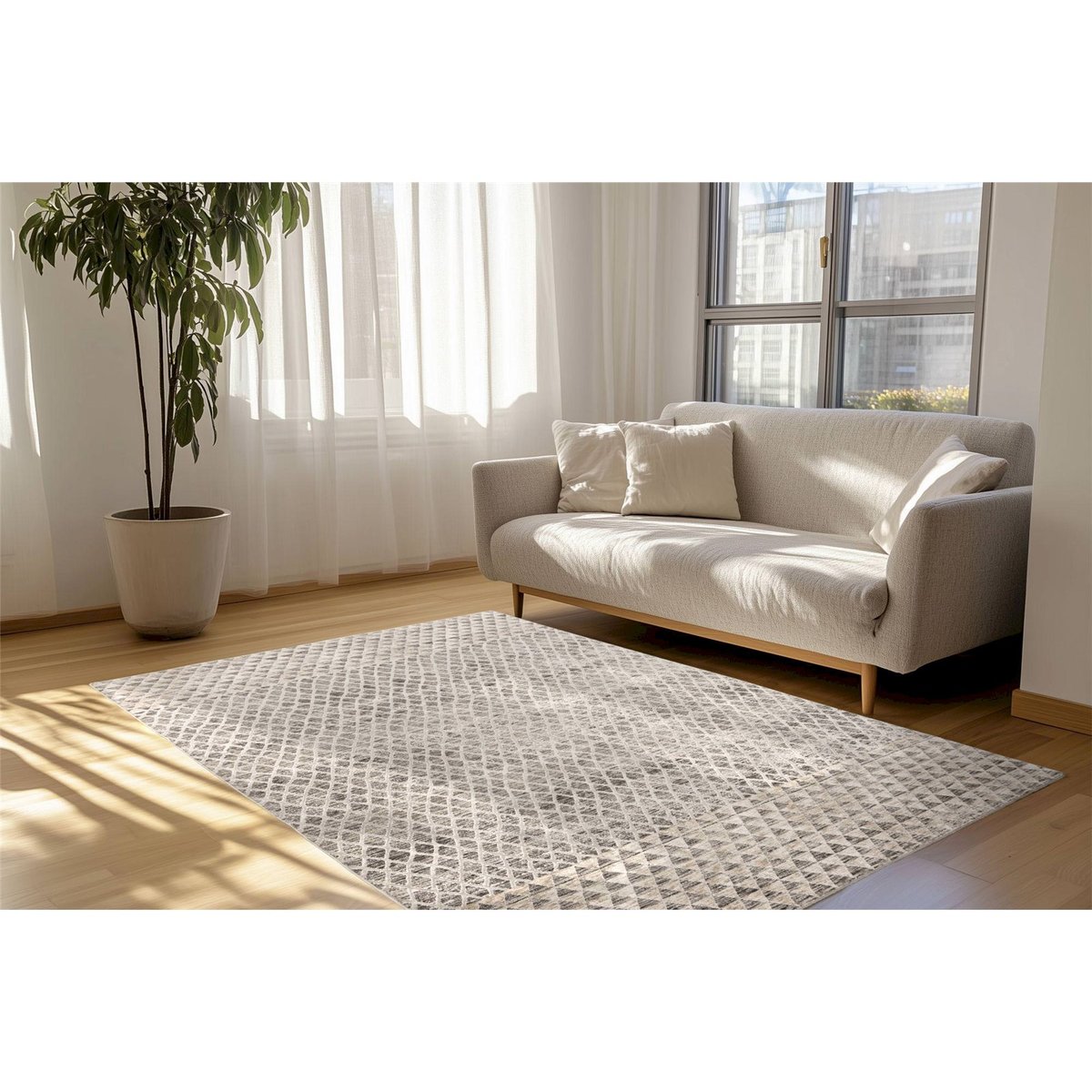 Tapis rectangulaire effet 3d, Amora gris clair chiné sable et anthracite, ARTE ESPINA