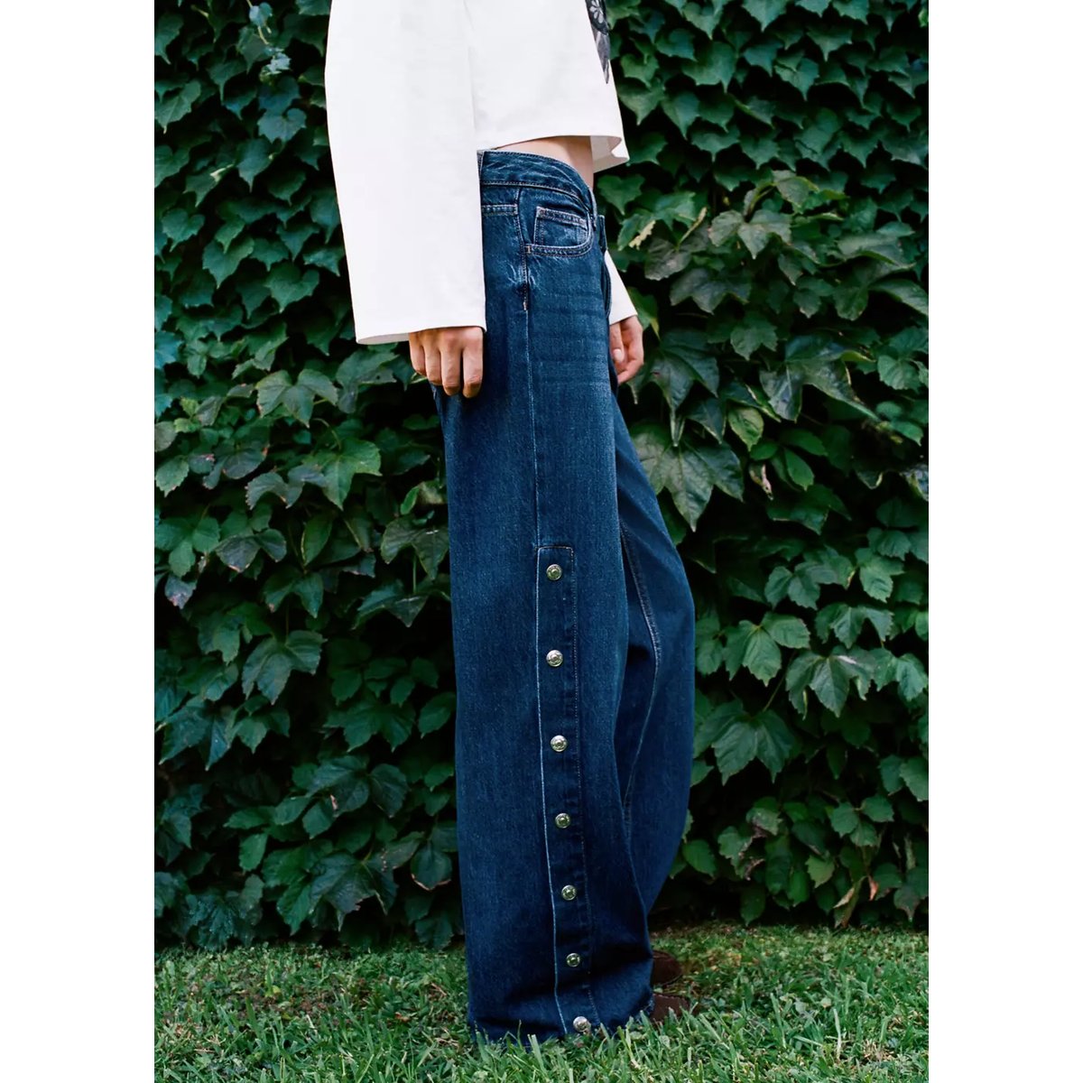 Jean wide leg boutons latérales bleu foncé, MANGO TEEN