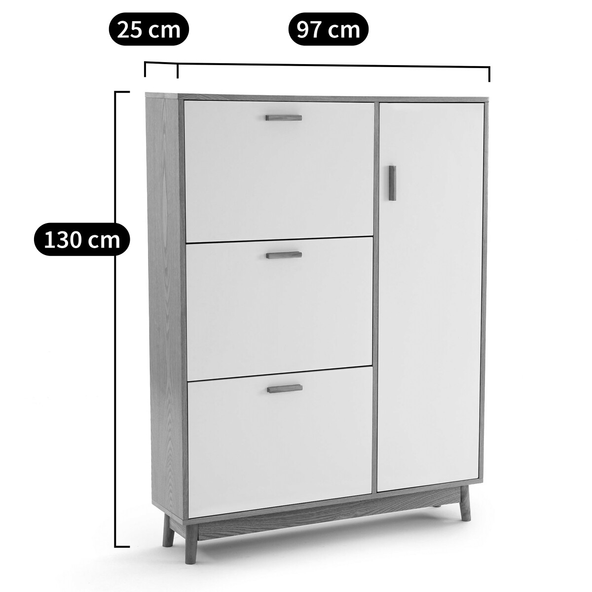 Mueble zapatero Sheldon, 3 puertas abatibles y 1 puerta lateral blanco/madera, SO'HOME