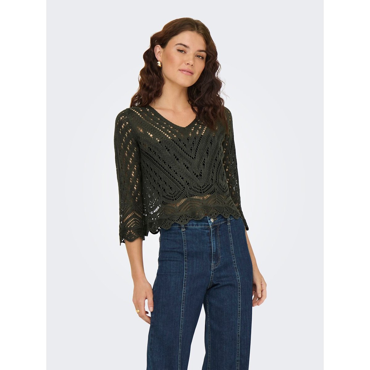 Pull court en crochet kaki, JDY