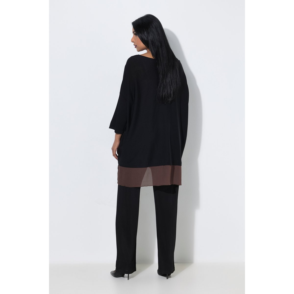 Pull avec bordure en mousseline noir, ULLA POPKEN