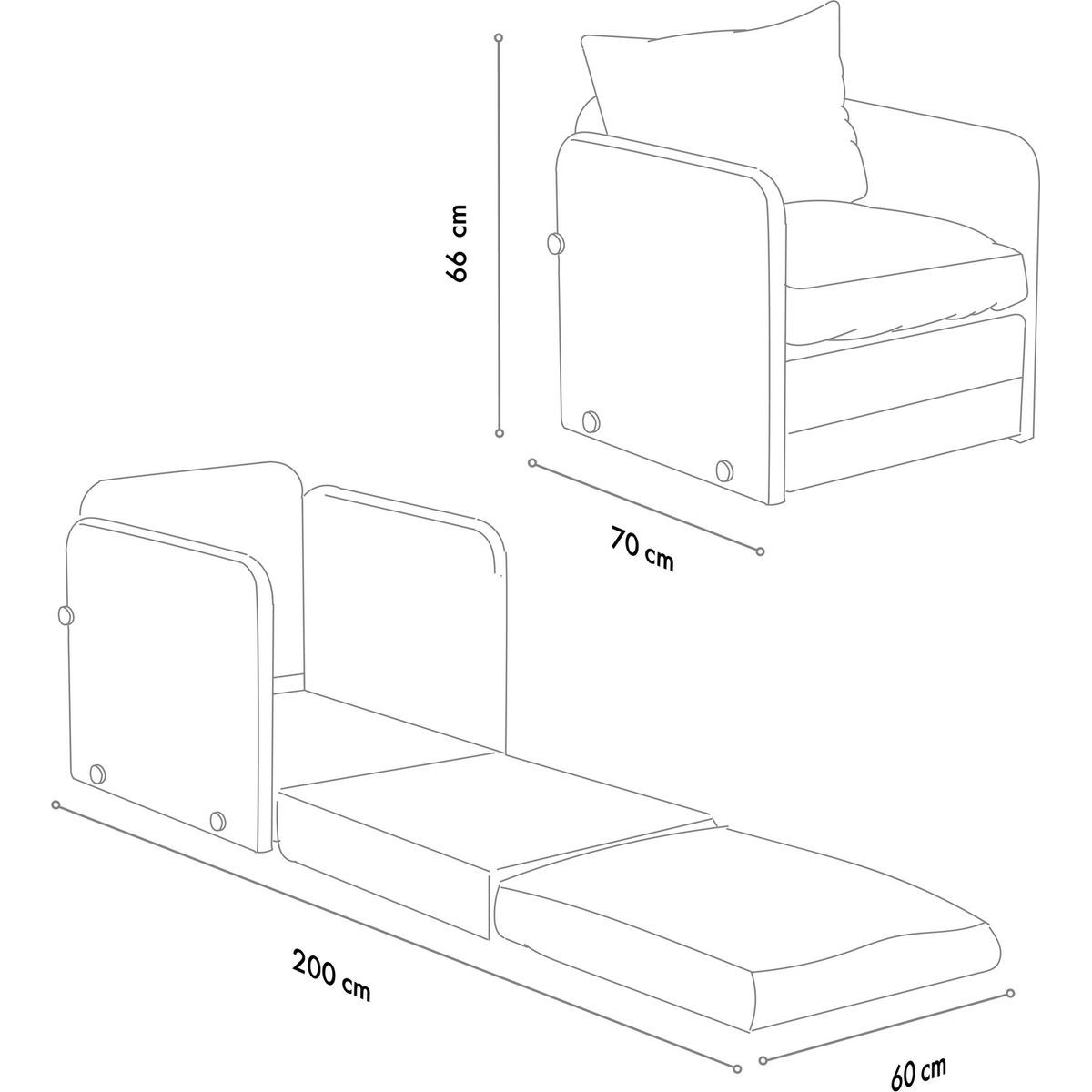 Fauteuil convertible en tissu - LUZ gris tissu, HOMIFAB