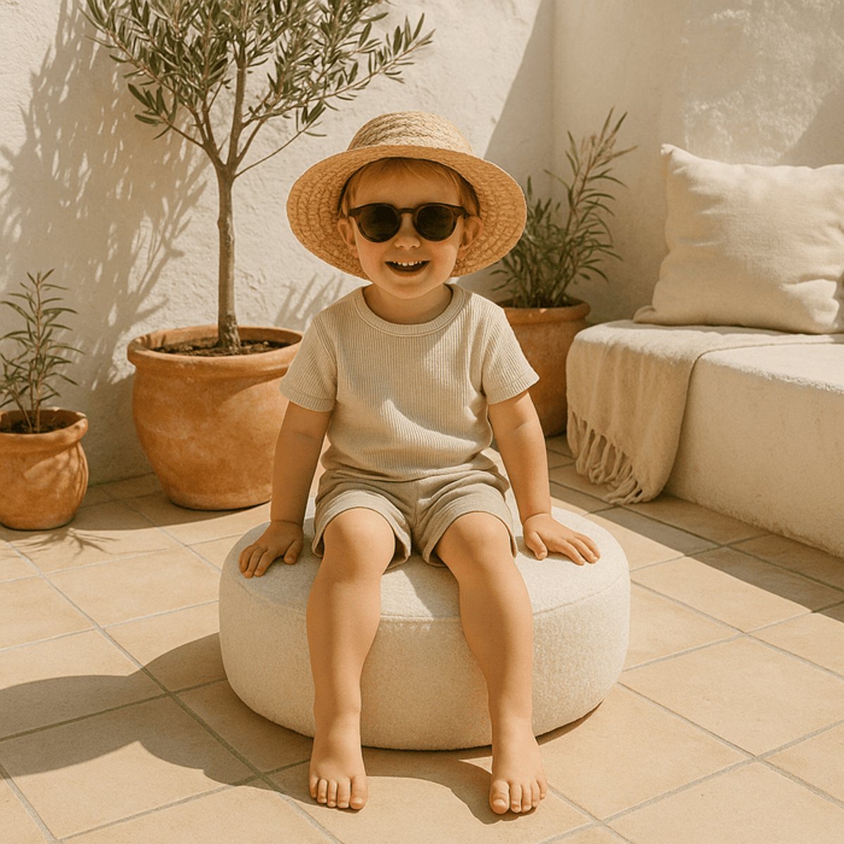 Coussin sol enfant rond peluche BERLY marron, MEOW BABY
