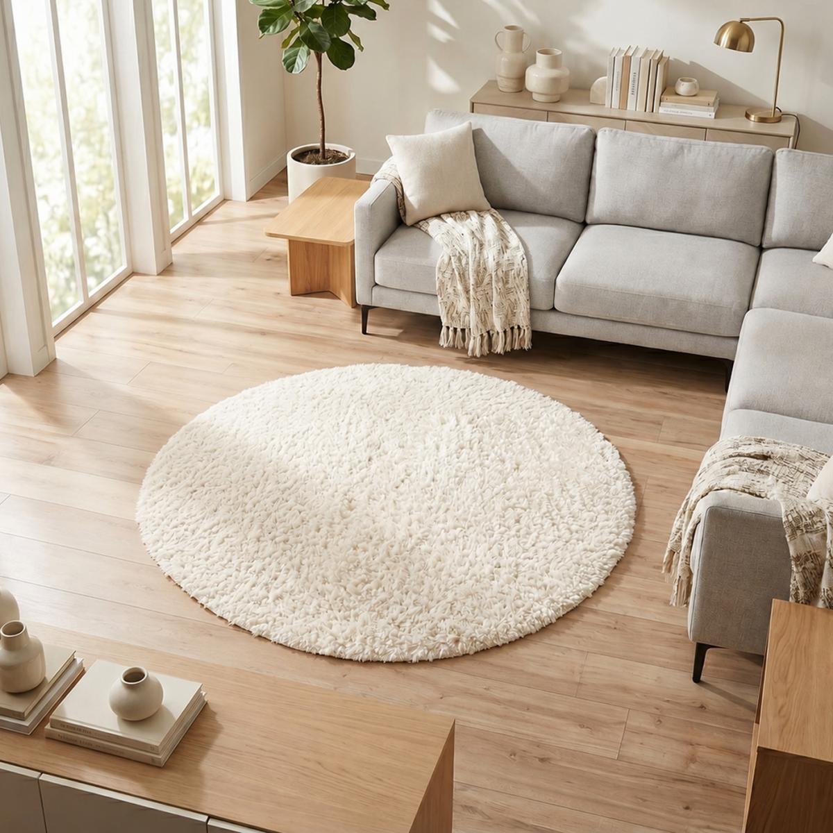 Tapis shaggy tissé motif uni LYN4 UNILA crème, UN AMOUR DE TAPIS