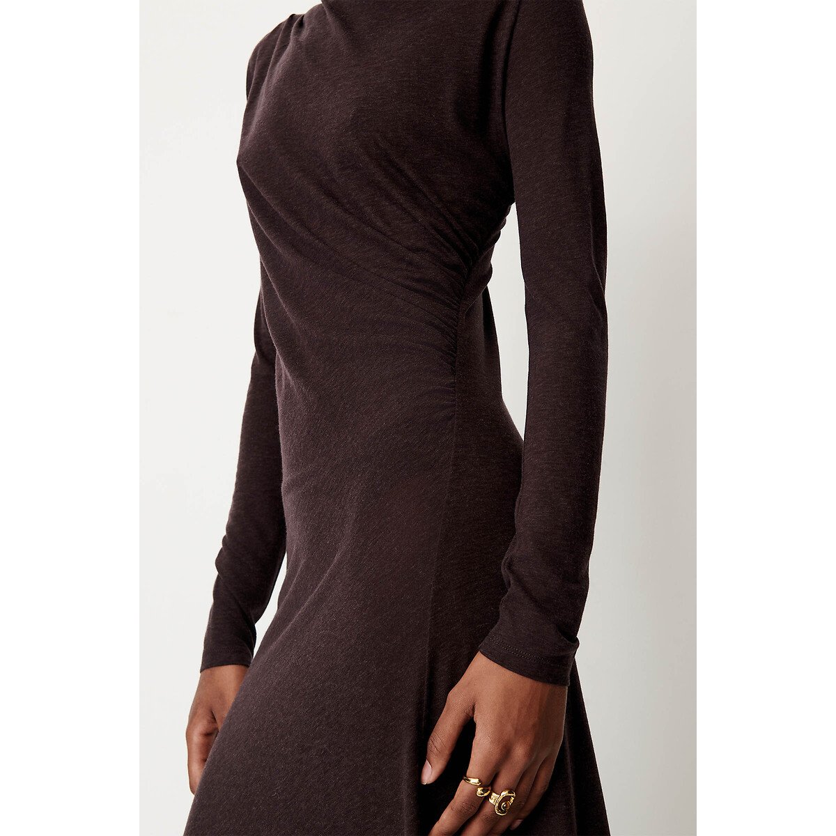 Robe midi en maille col rond manches longues, LEGANZA ebène, SESSUN