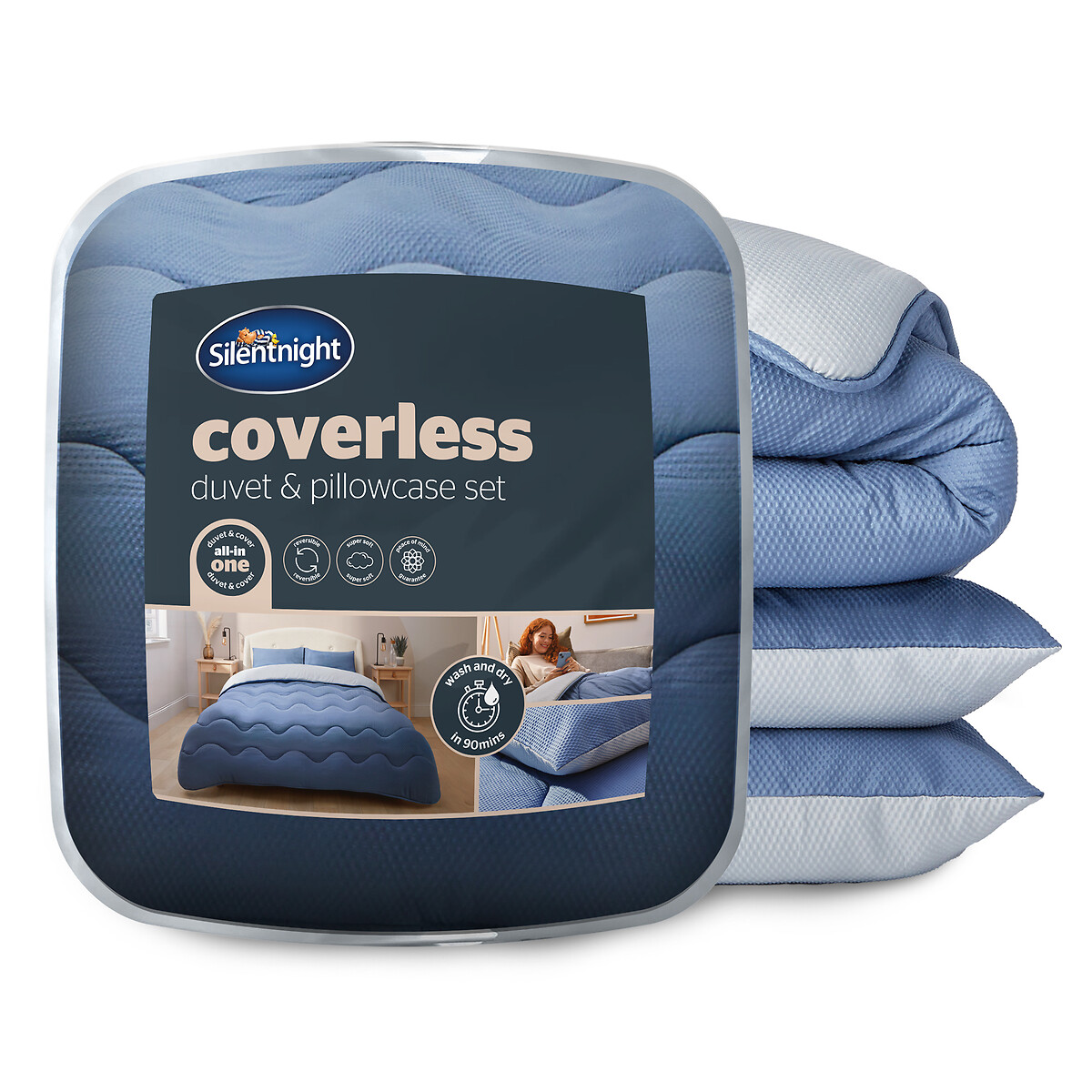Seersucker Coverless 10.5 Tog Duvet and Pillowcase Set grey/blue, SILENTNIGHT