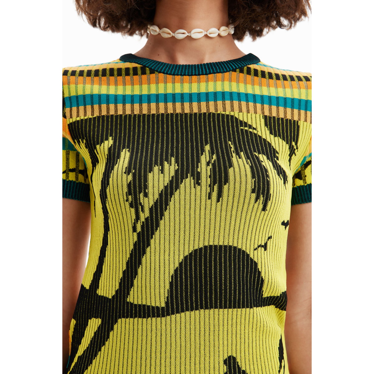 Knit landscape T-shirt jaune, DESIGUAL