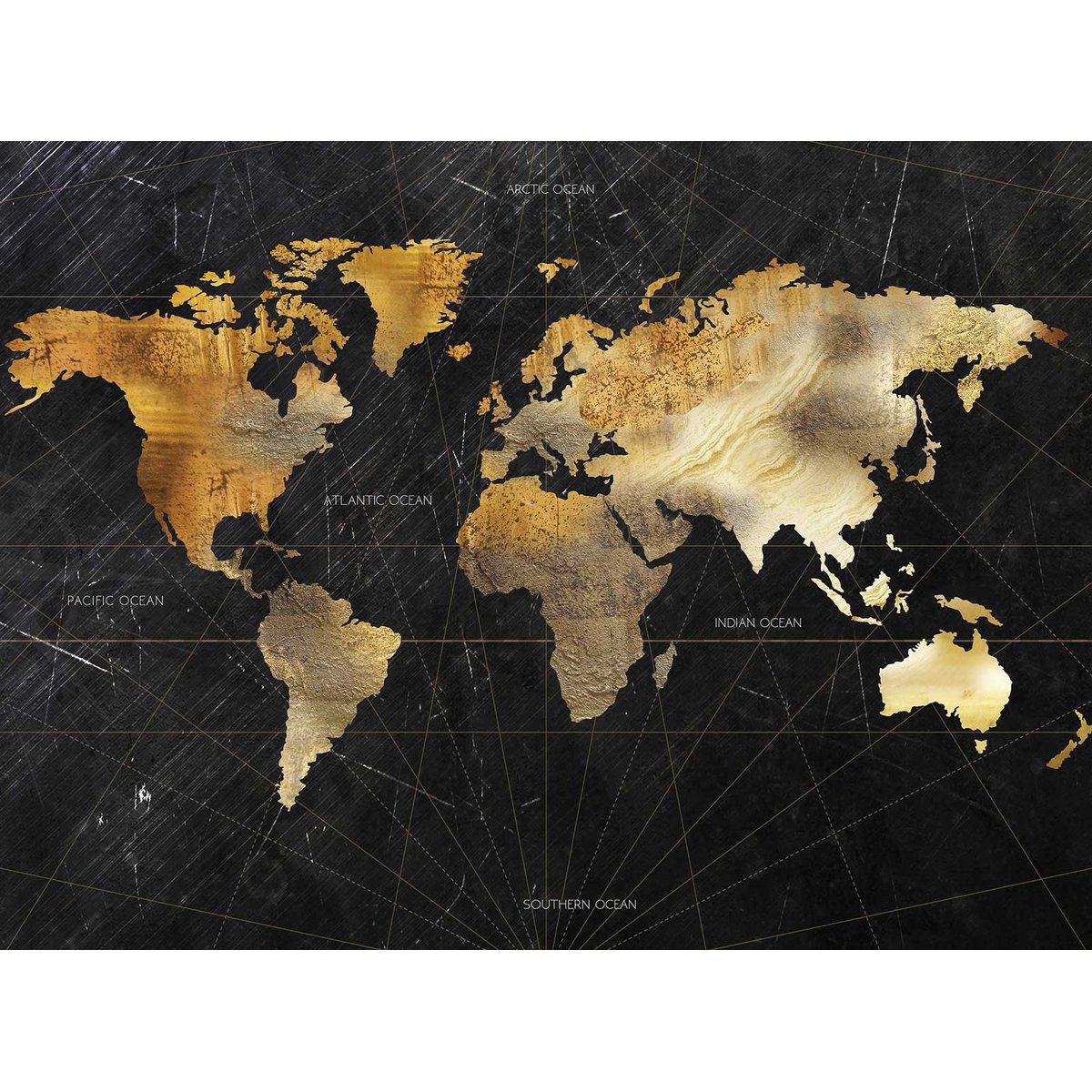 Papier peint carte du monde effet bois intissé, HEXOA