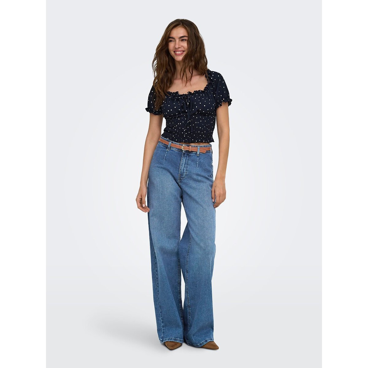 Weite Jeans mit integriertem Gürtel medium blue , ONLY