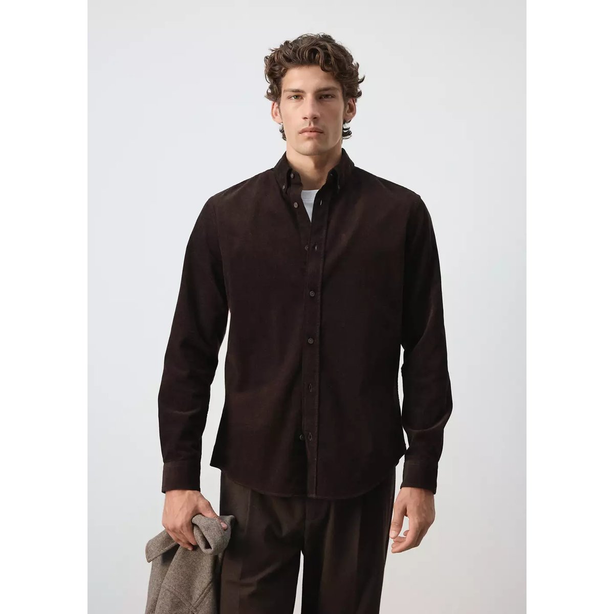 Chemise velours milleraies classic-fit chocolat, MANGO MAN
