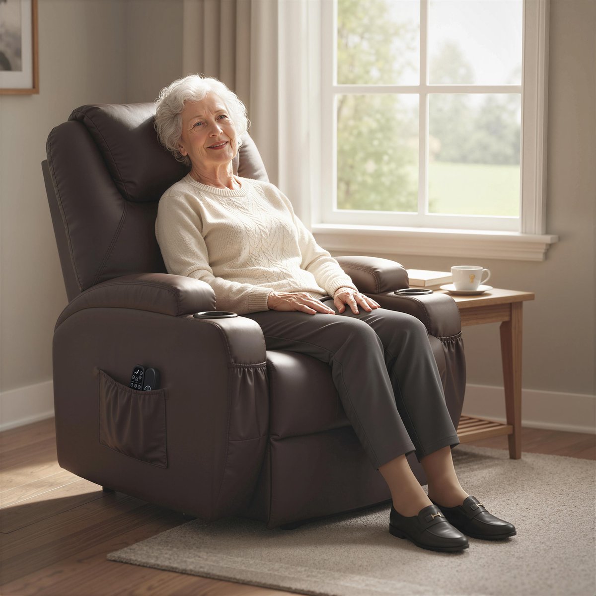 Fauteuil releveur électrique PU Marron marron foncé, HOMCOM