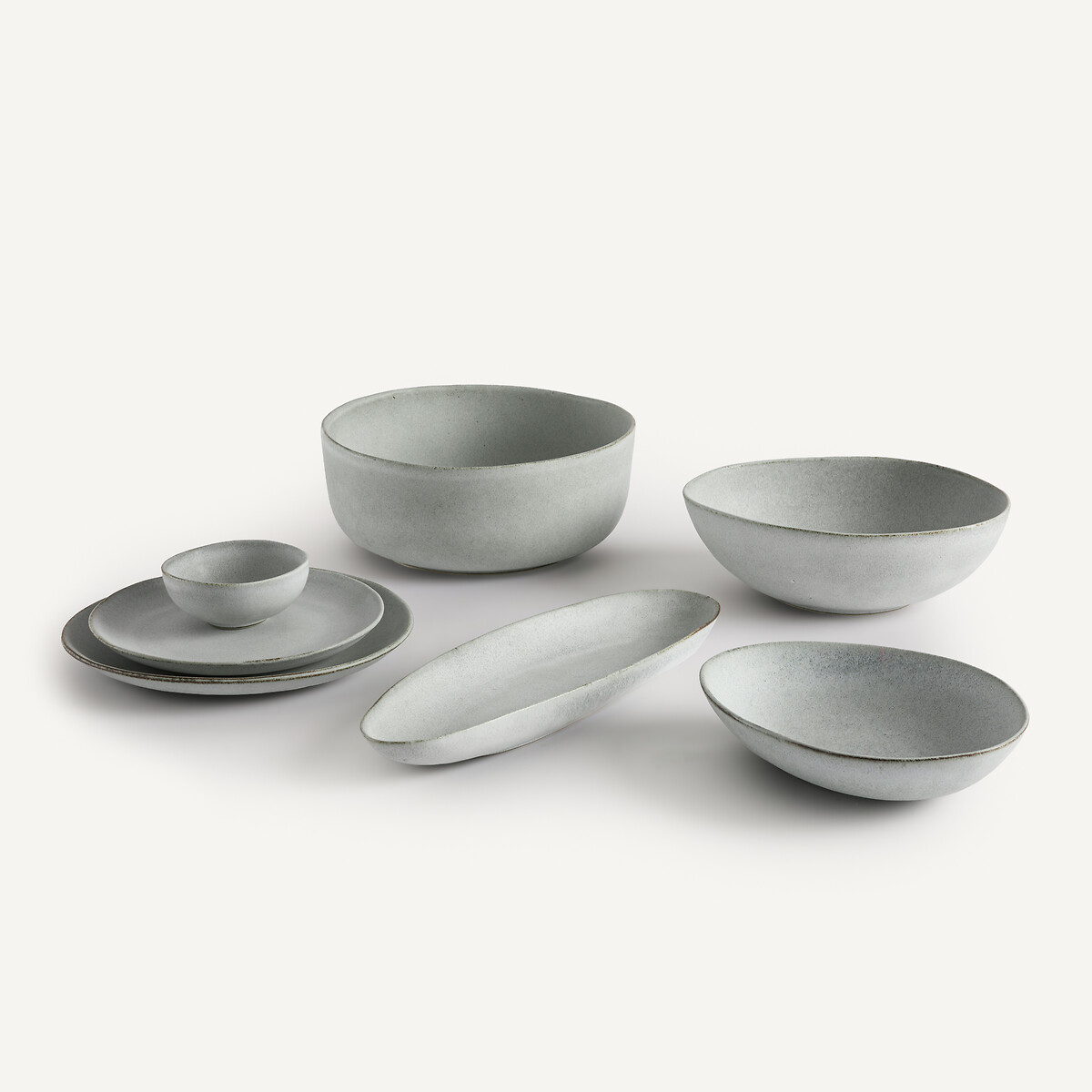 Lot de 4 assiettes plates grès, Leiria gris, AM.PM