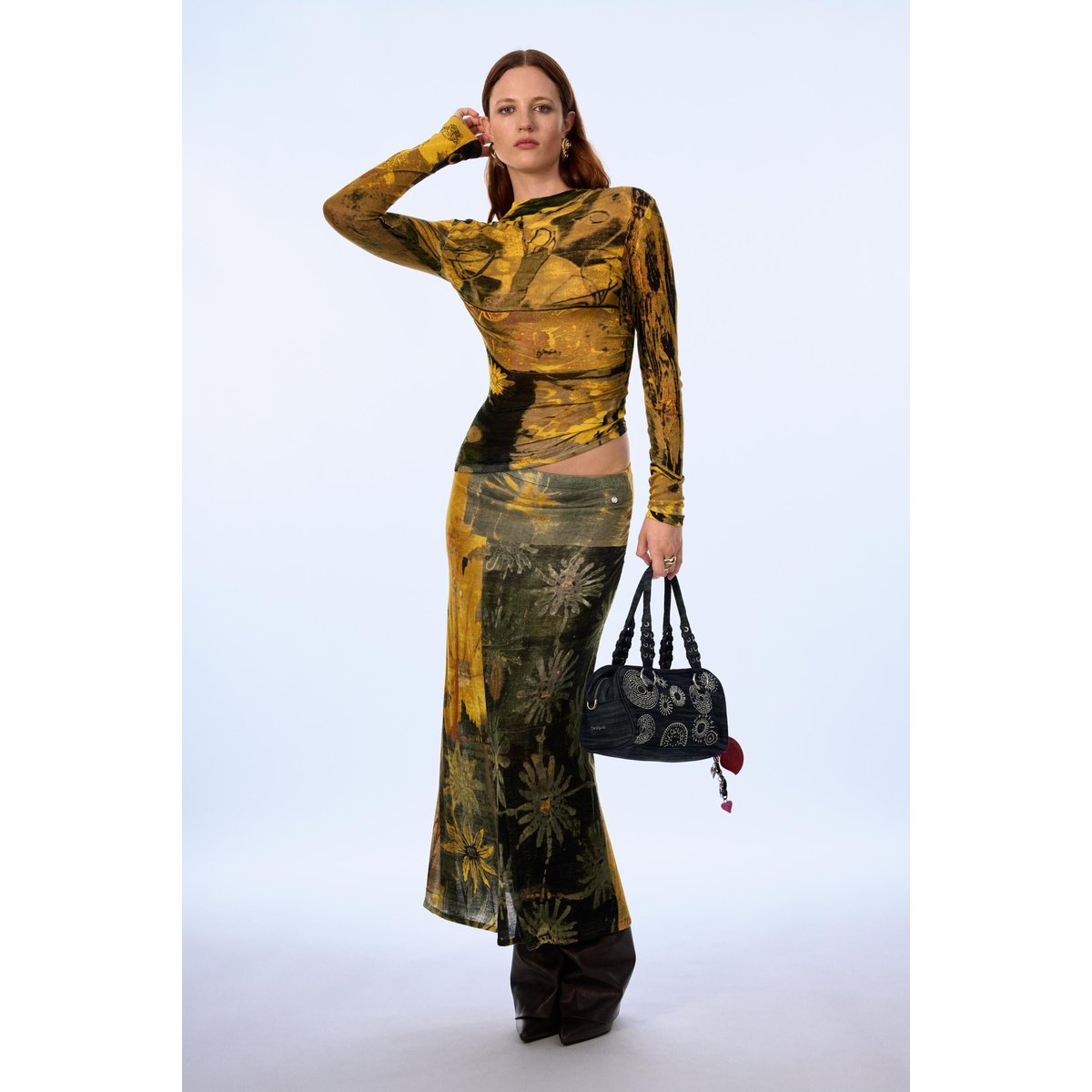 Jupe longue imprimée vert, DESIGUAL
