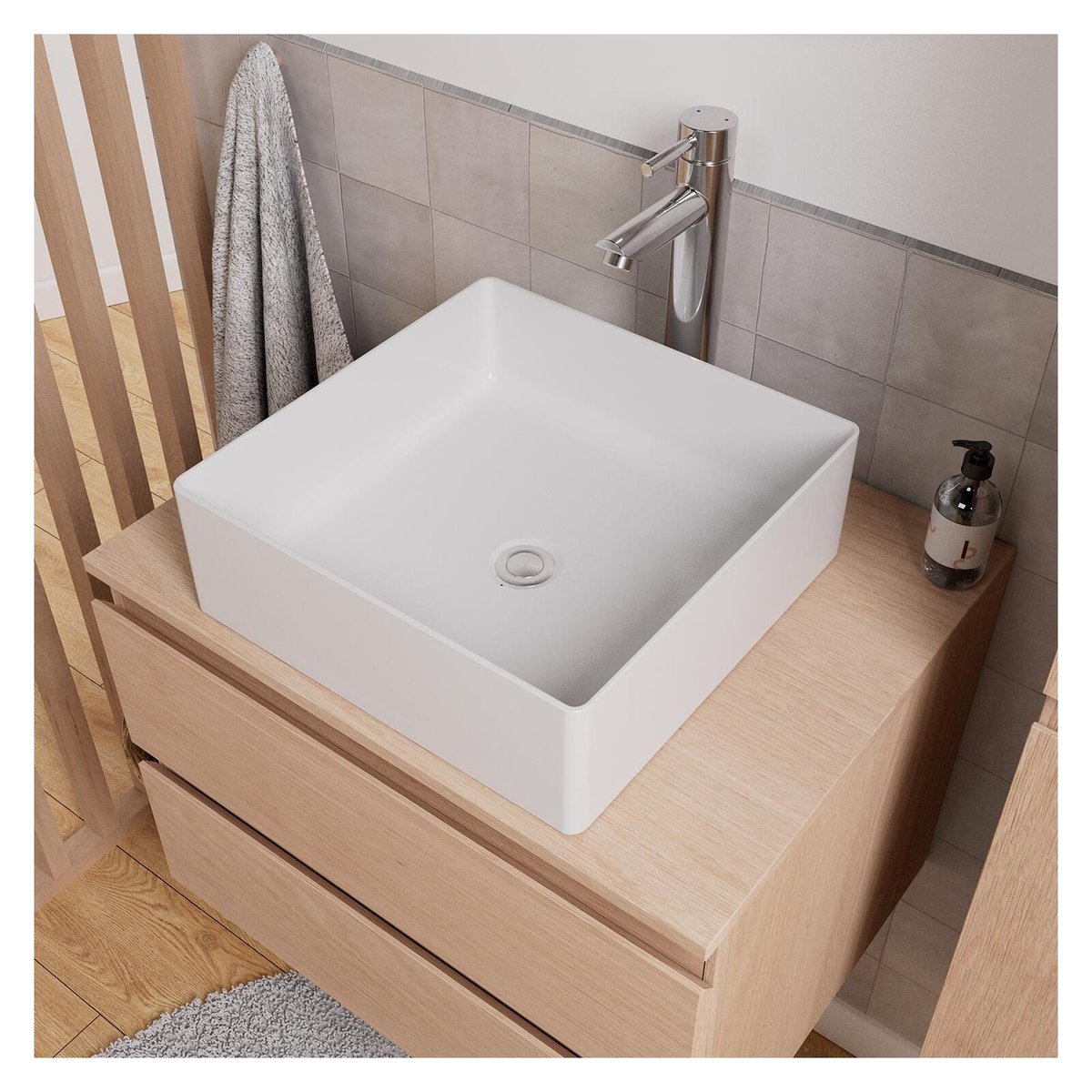 Ensemble meuble simple vasque 60 cm + vasque + robinet + miroir + colonne SORRENTO chêne, MOB IN