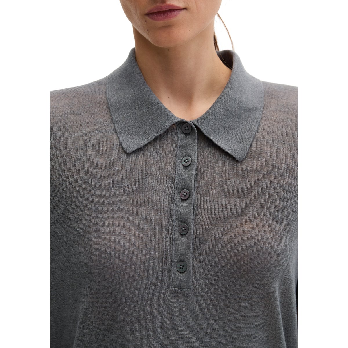 Polo en tricot régulier en pur lin gris foncé, MARC O'POLO
