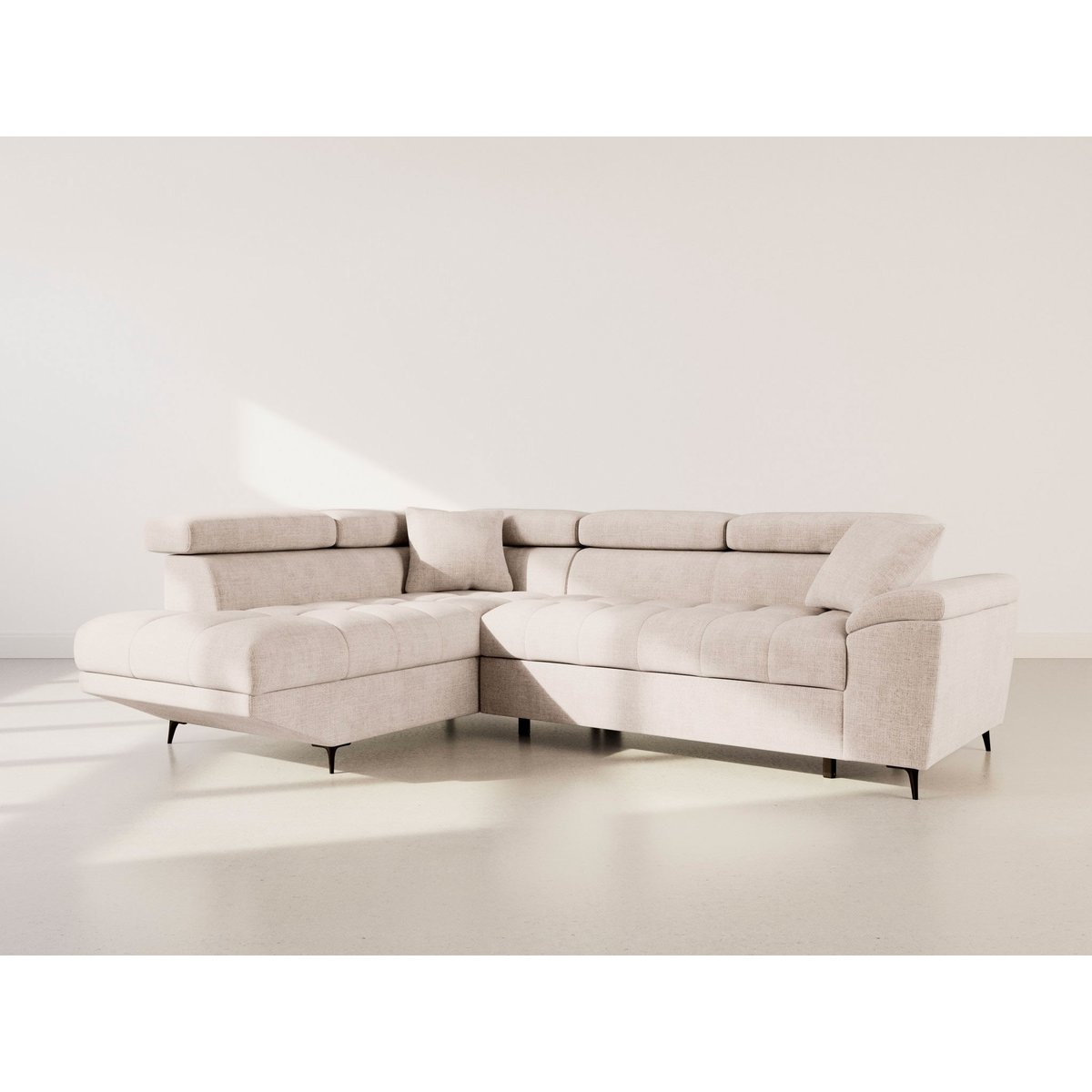 Canapé angle gauche convertible velours texturé, CAMILLE beige, BEST MOBILIER