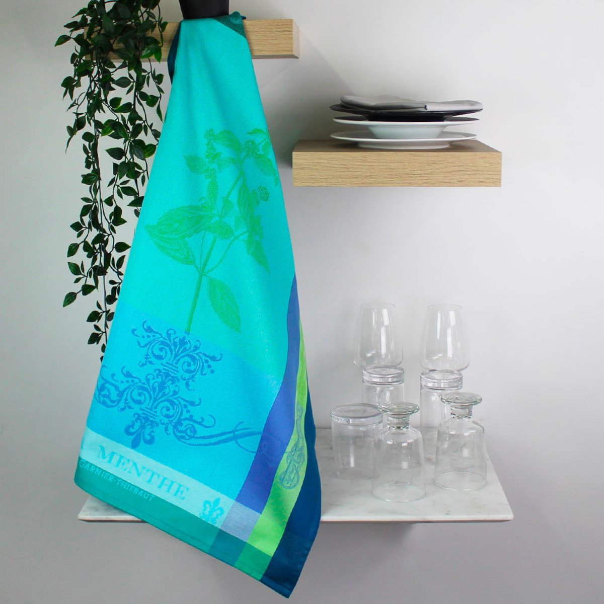 Torchon pur coton BRIN DE MENTHE chlorophylle, GARNIER THIEBAUT