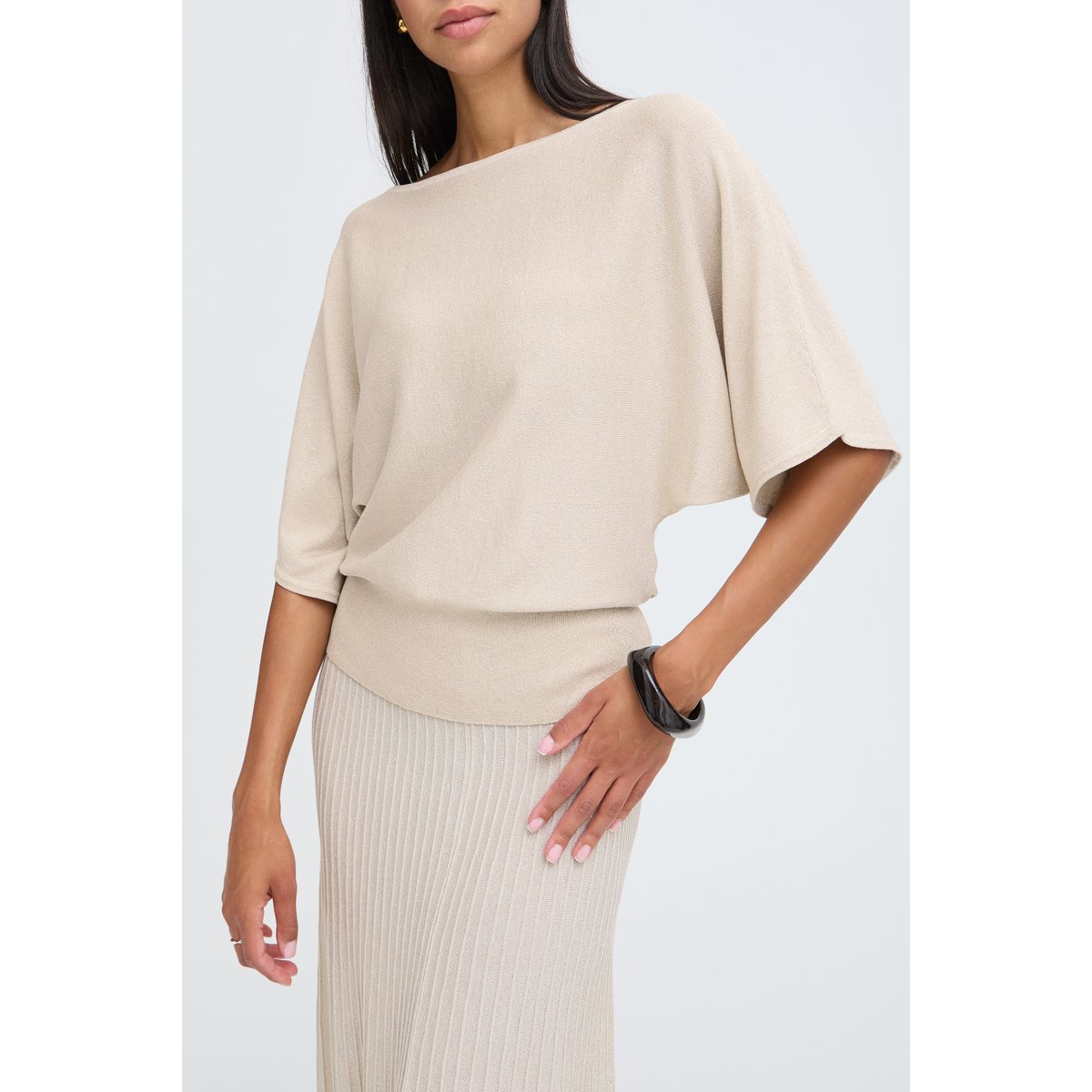 Pull en maille manches longues beige oatmeal, B.YOUNG