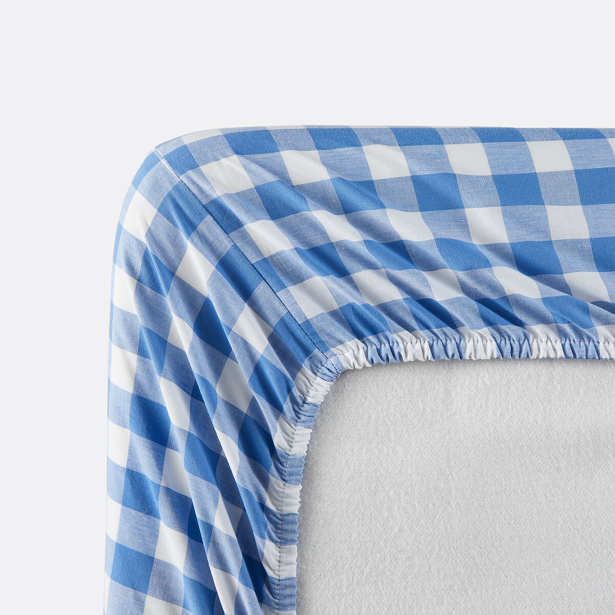 Drap-housse enfant, en coton, bonnet 30cm, VELDI BLEU vichy bleu, LA REDOUTE INTERIEURS