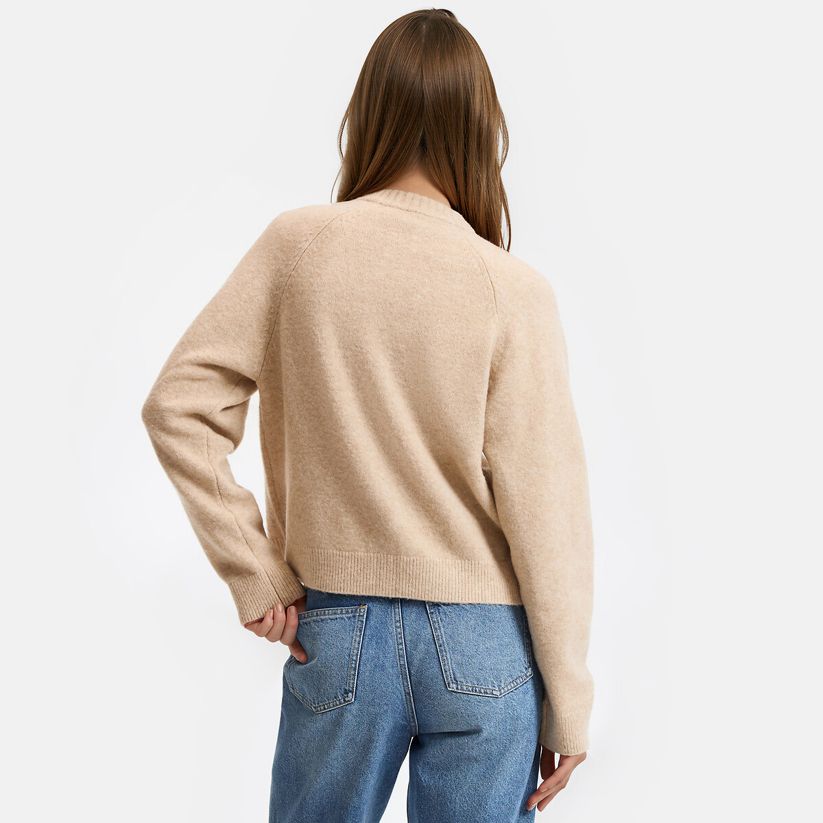 Cardigan col rond en grosse maille beige, LA REDOUTE COLLECTIONS