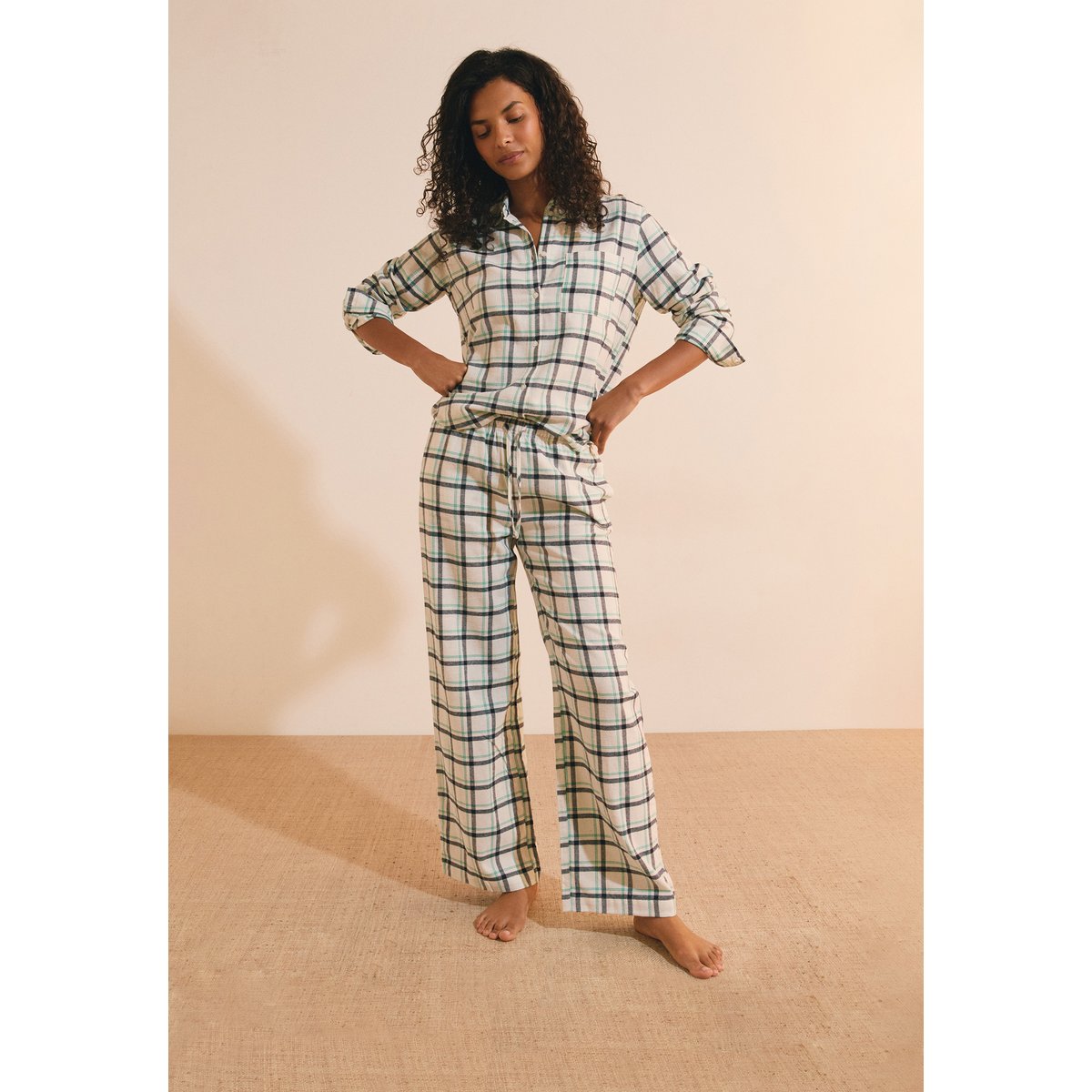 Pantalon de pyjama à carreaux en coton ROSI bleu, ETAM