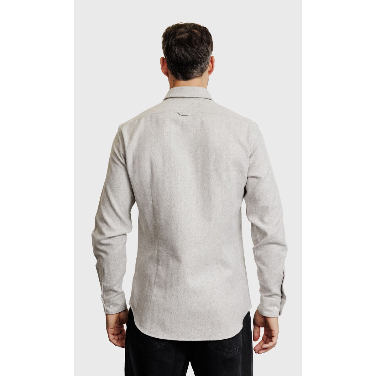 Chemise Regular fit à chevrons en flanelle e gris moyen, ACROSS