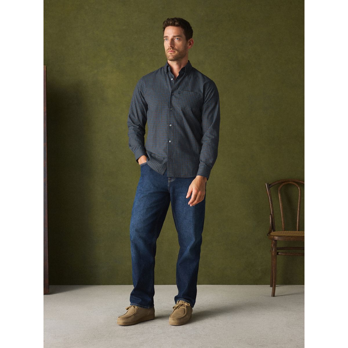 Chemise oxford standard boutonnée bleu, NEXT