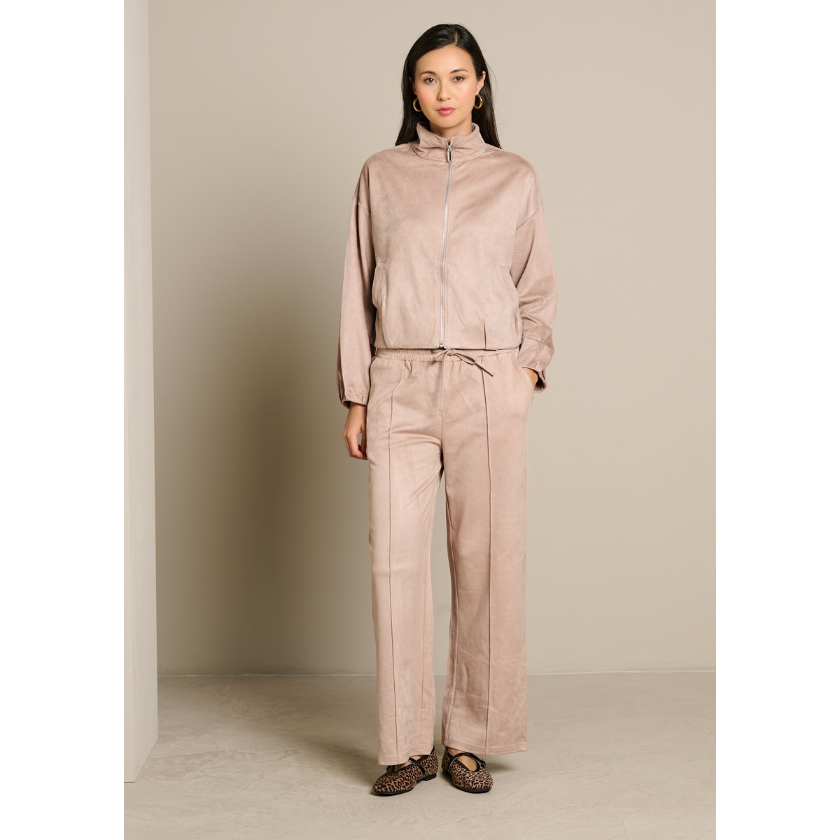 Veste zippée effet suédé taupe, LOLALIZA