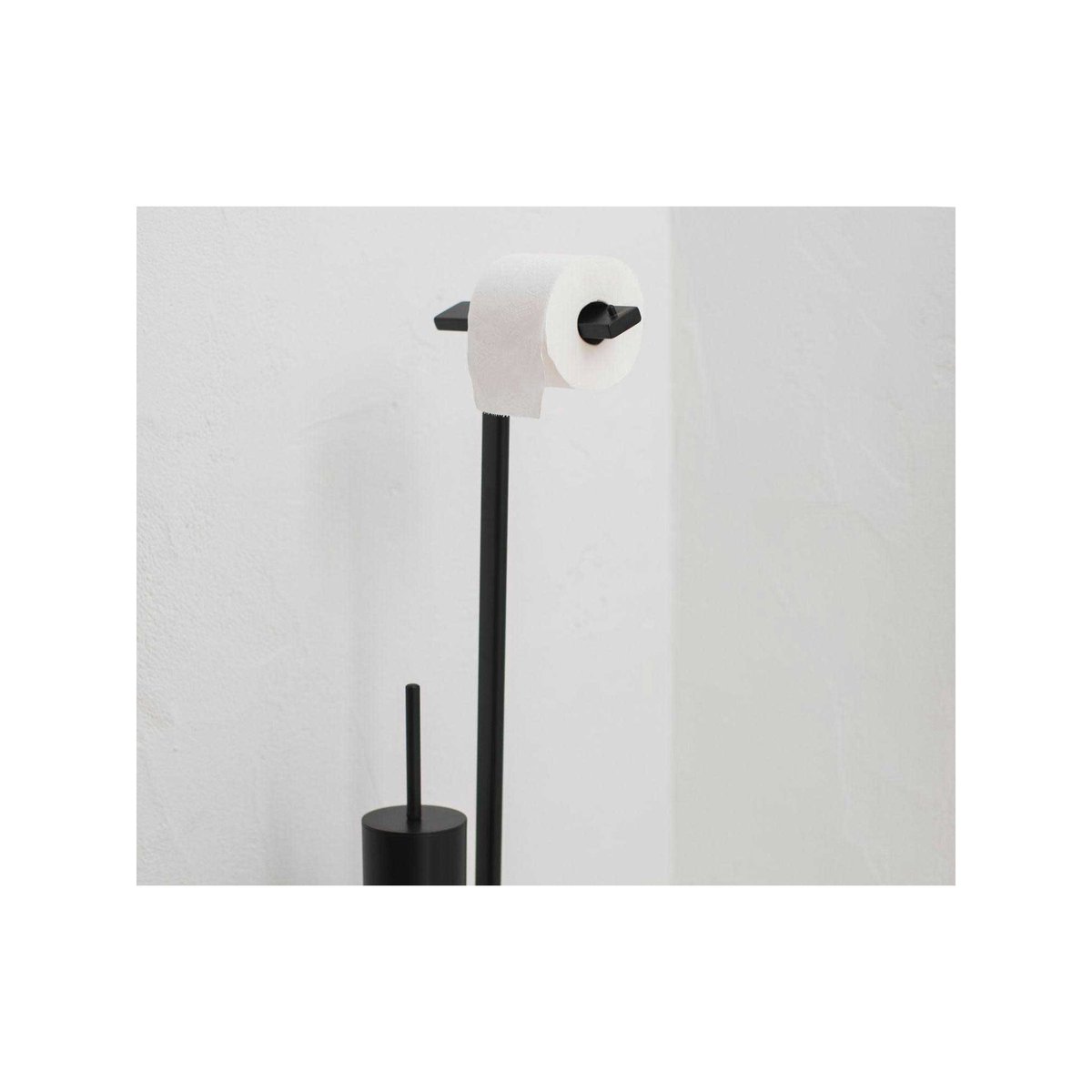 Dérouleur Papier Toilette sur Pied + Brosse WC en Métal Noir Mat noir, WADIGA