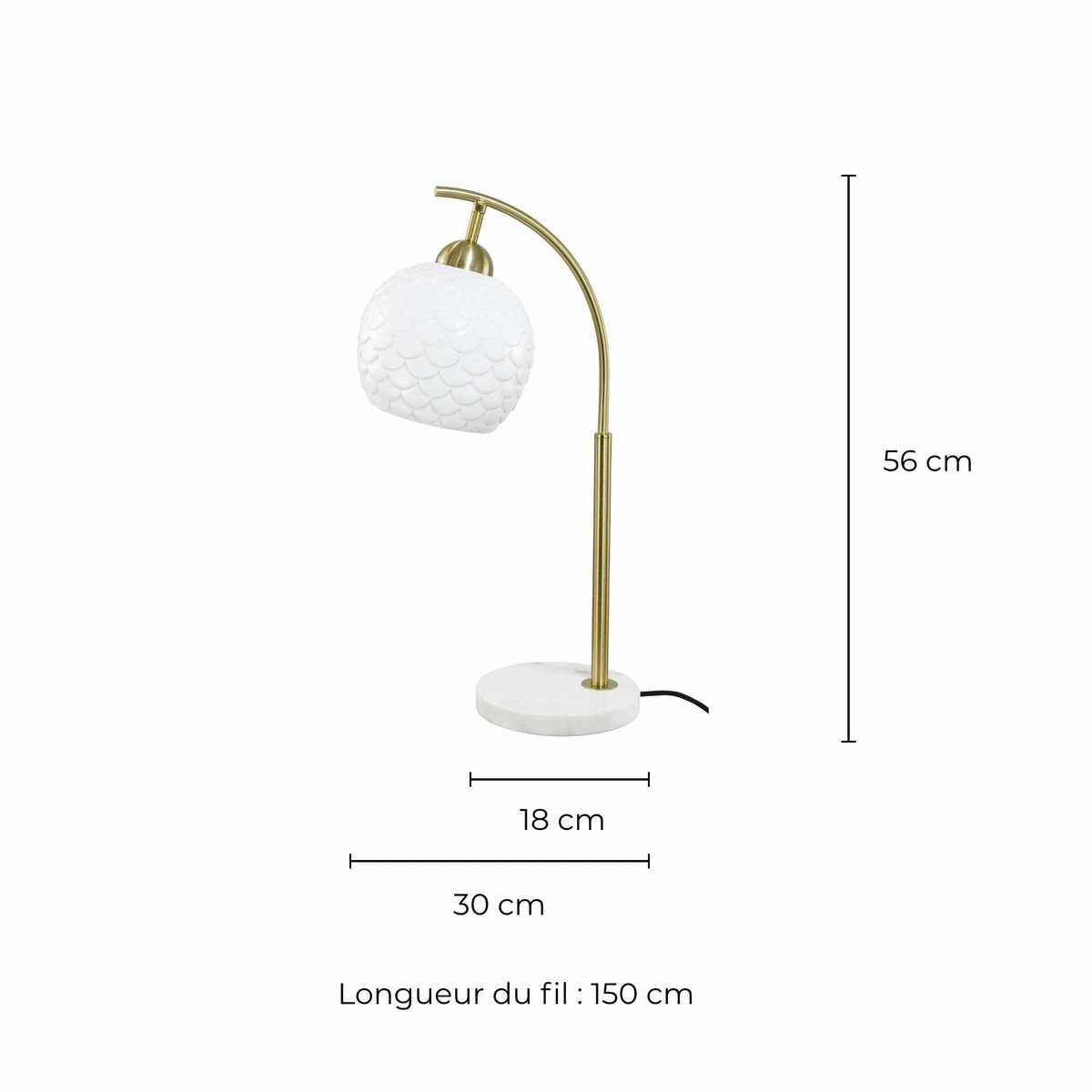 Lampe à poser en céramique blanche et métal doré - MIRENE blanc et doré, C-CREATION