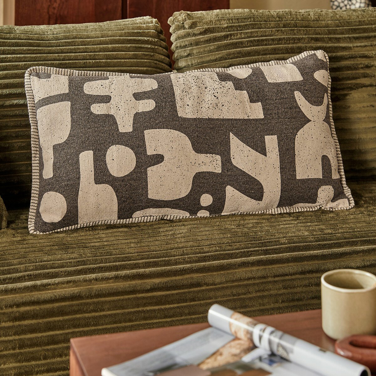 Coussin de dos rectangulaire NYERO vert kaki, ATMOSPHERA