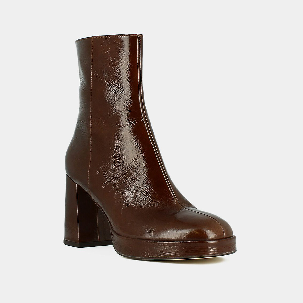 Boots Voris cuir brillant marron verni, JONAK