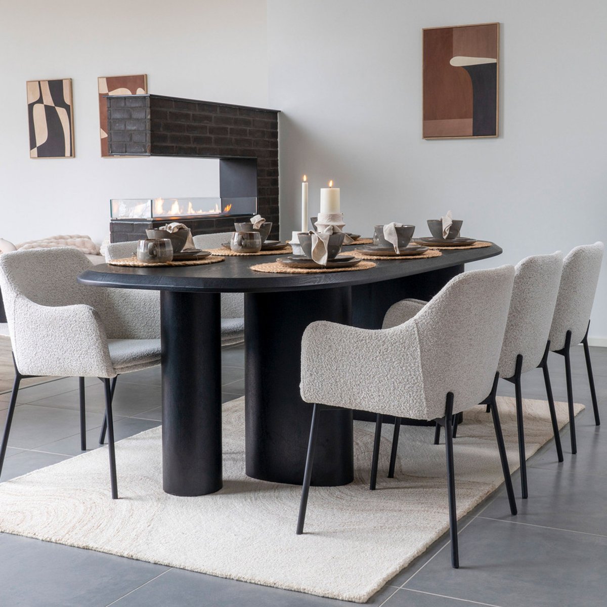 Lot de 2 fauteuils de table en tissu bouclette et métal- MELILLA écru, HOUSE NORDIC