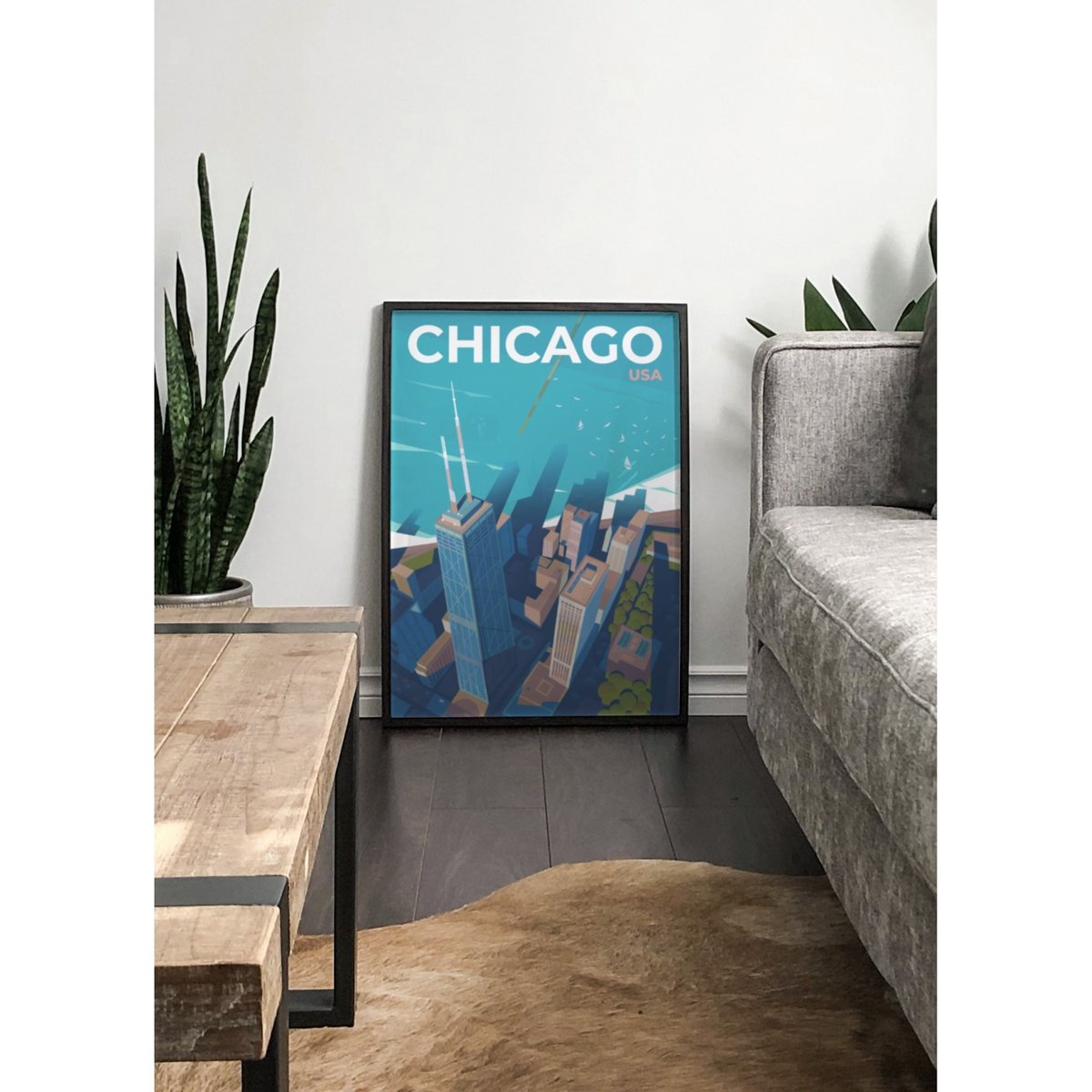 Affiche ville Chicago 3 blanc, L'AFFICHERIE