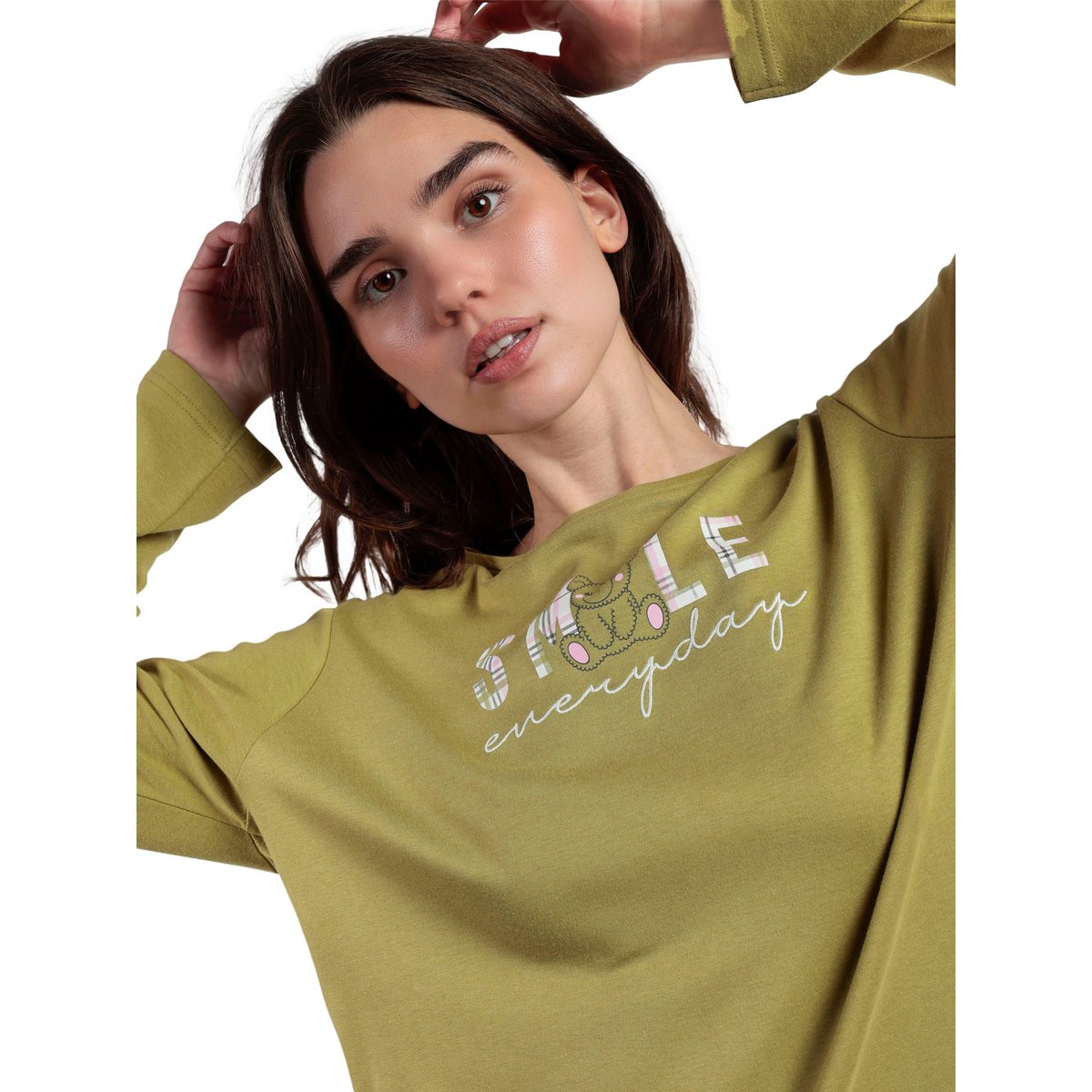 Pyjama pantalon top manches longues Smile Everyday vert, ADMAS