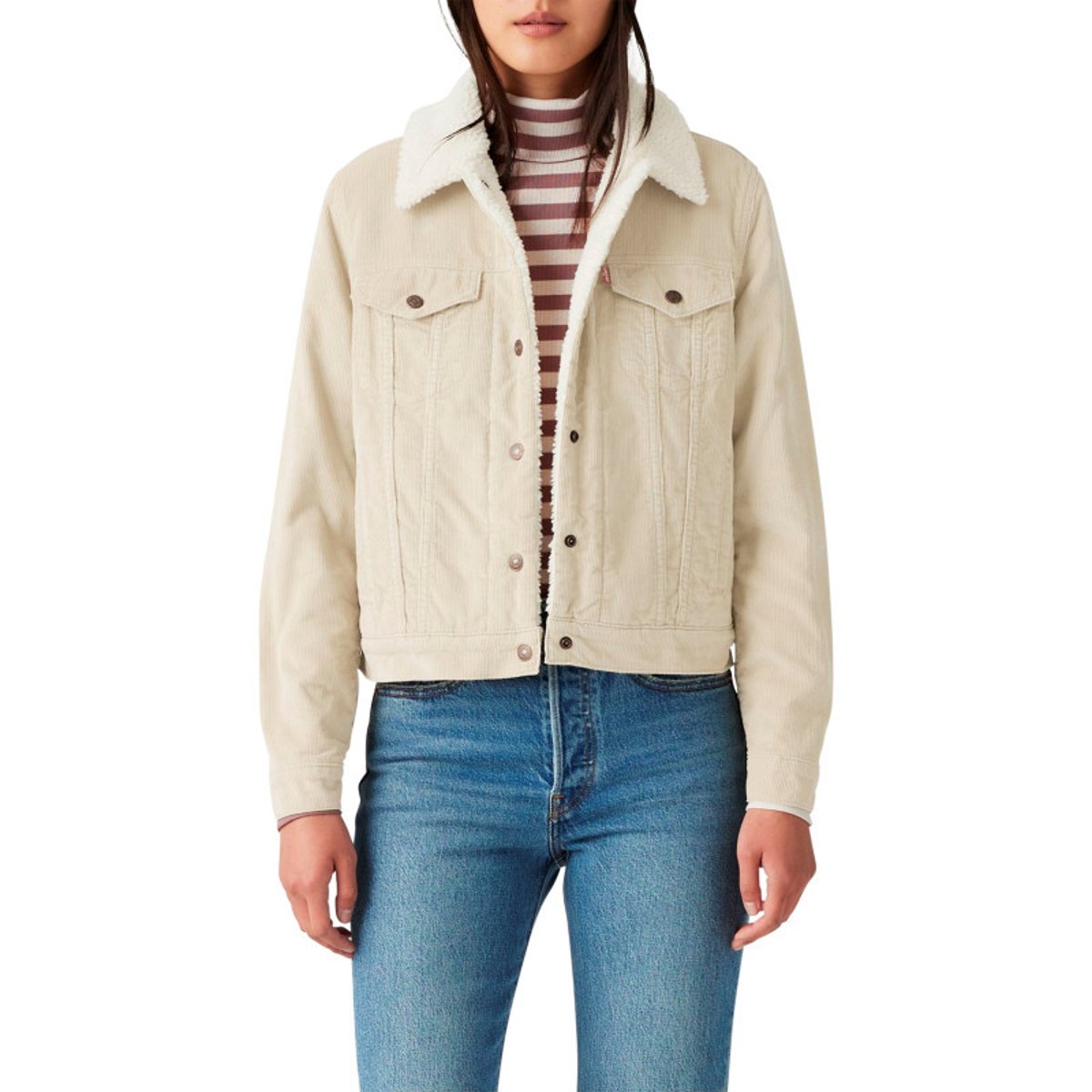 Blouson côtelé en coton écru avec un col chemise et doublure sherpa écru, LEVI'S
