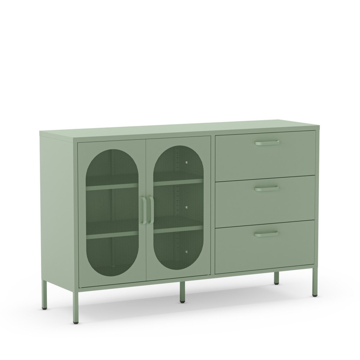 Buffet 2 portes 3 tiroirs en métal L140cm- ZIO vert menthe, DRAWER