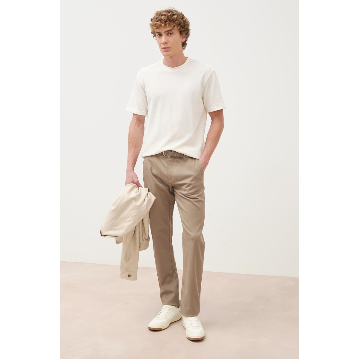 Pantalon straight longueur 32 ceinture taupe, BONOBO