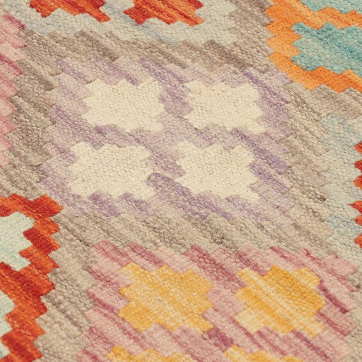 Tapis kilim géométrique, tissé plat en laine, KILIM 22 multicolore, orange, vert, UN AMOUR DE TAPIS