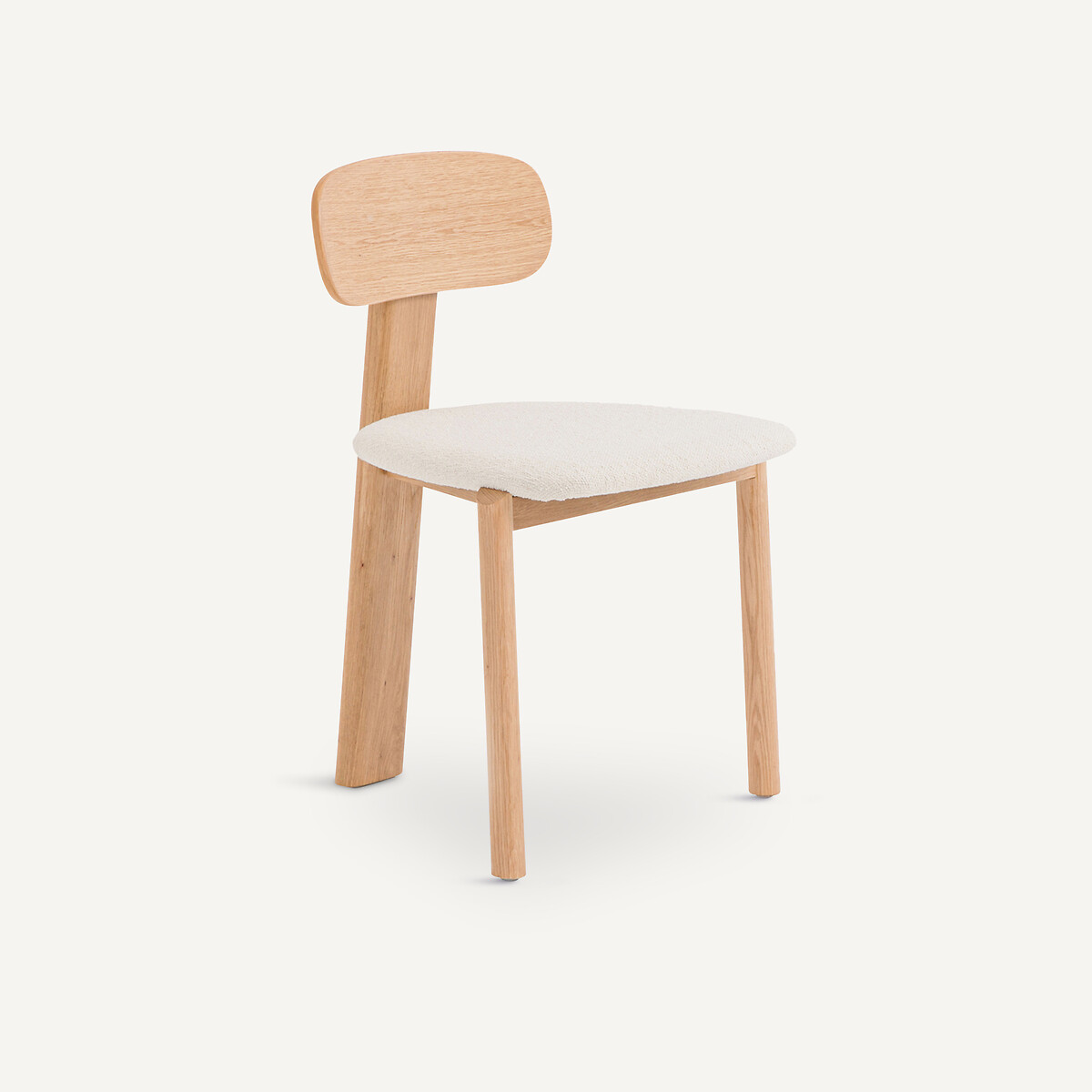Chaise 3 pieds, en chêne, plaqué chêne et tissu bouclette, MARAIS chêne/craie, EMMANUEL GALLINA X AM.PM