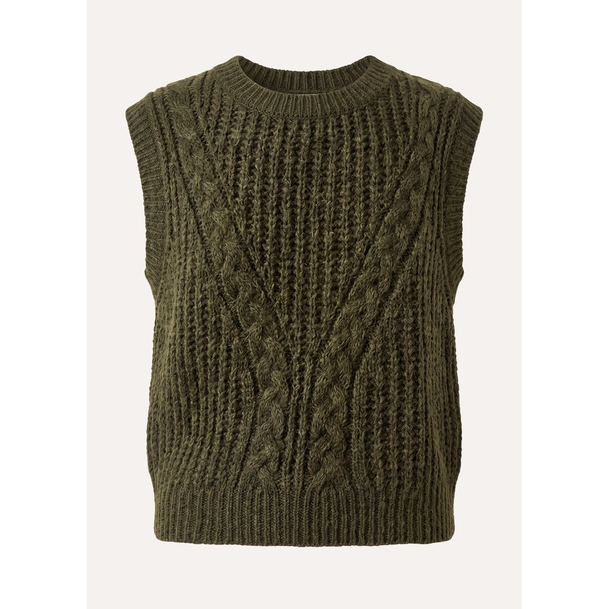 Pull sans manches en côtes perlées col rond kaki, LA FEE MARABOUTEE