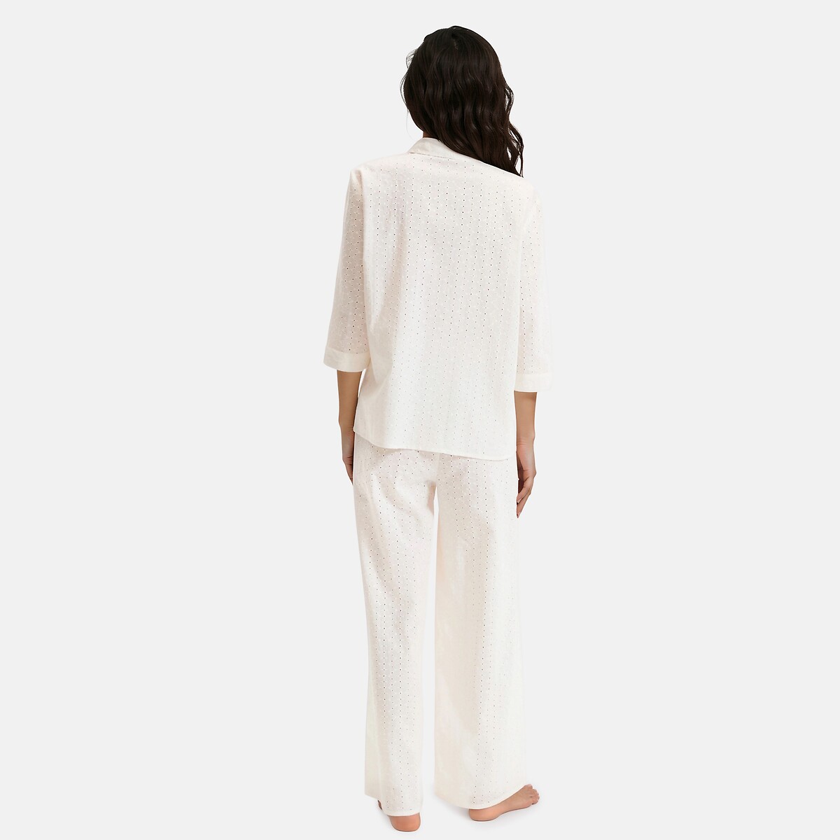 Pyjama en broderie anglaise, pur coton ivoire brodé, ANNE WEYBURN