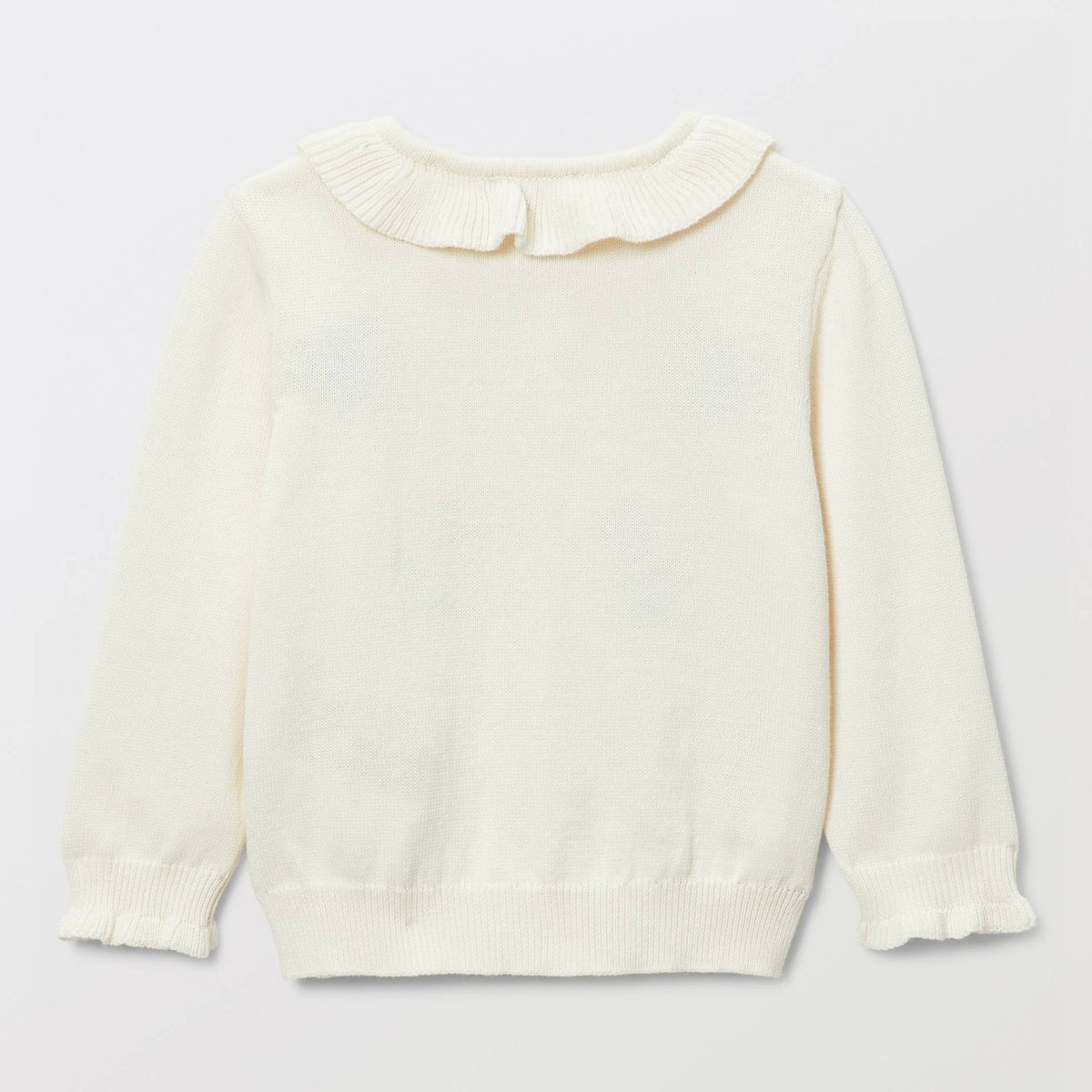 Cardigan tricot brodé à col en coton naturel, BOUT'CHOU