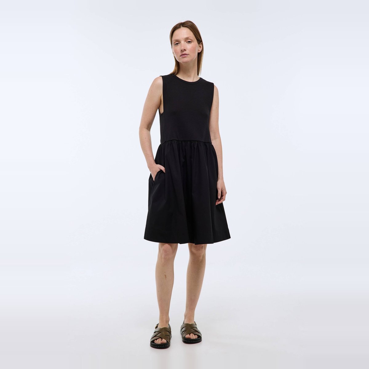 Robe débardeur courte en coton noir, MONOPRIX