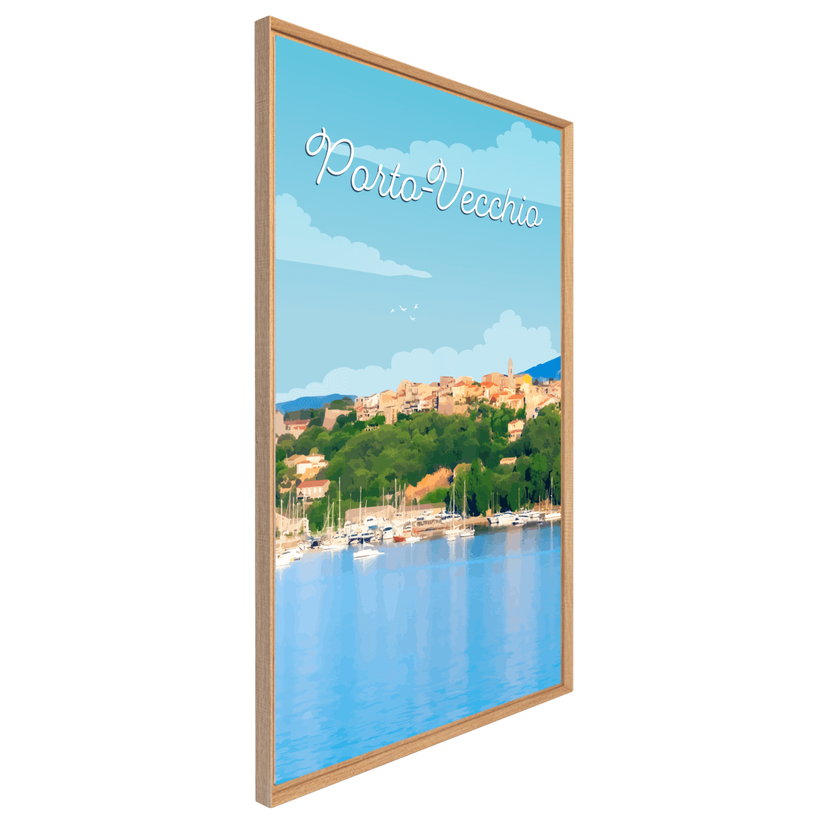 Tableau Mural Illustration Porto Vecchio ILLUSTRATION bleu-fibres de bois, CEANOTHE
