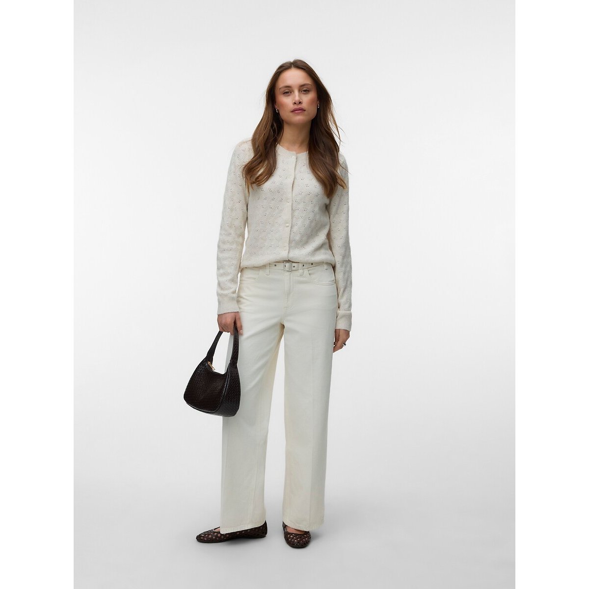 Gilet col rond ajouré ecru, VERO MODA
